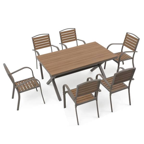 Freestyle 7-Piece Aluminum Outdoor Dining Chair Set with Dining Table, Brown