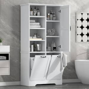 31 in. W x 14 in.D x 68 in.H White MDF Freestanding Bathroom Linen Cabinet w/ 1-Door, 2-Drawers and 3-Adjustable Shelves