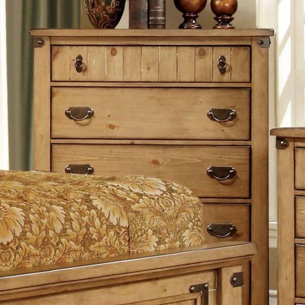 Benjara 17 in. Brown 5-Drawer Wooden Chest of Drawers