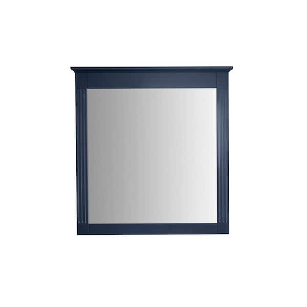 32 in. W x 33 in. H Rectangular Wood Framed Wall Bathroom Vanity Mirror in Navy Blue