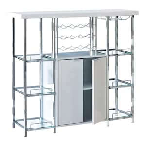 43 in. H White High Gloss Open Back Metal Frame Bar Cabinet with Glass Shelf