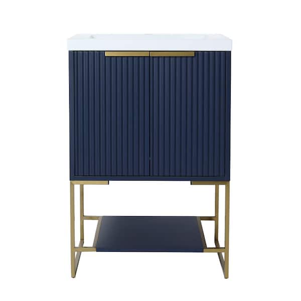 JimsMaison 24 in. W x 18 in. D x 35 in. H Single Sink Freestanding Bath Vanity in Navy Blue with Cultured Marble Top