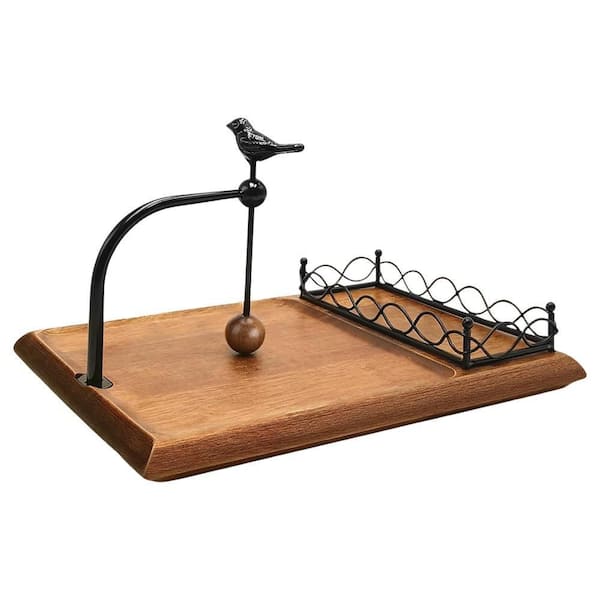 Elegant Flat Mount Walnut Brown Wood Multifunctional Napkin Holder with Bird Design for Table Kitchen Outdoor Use