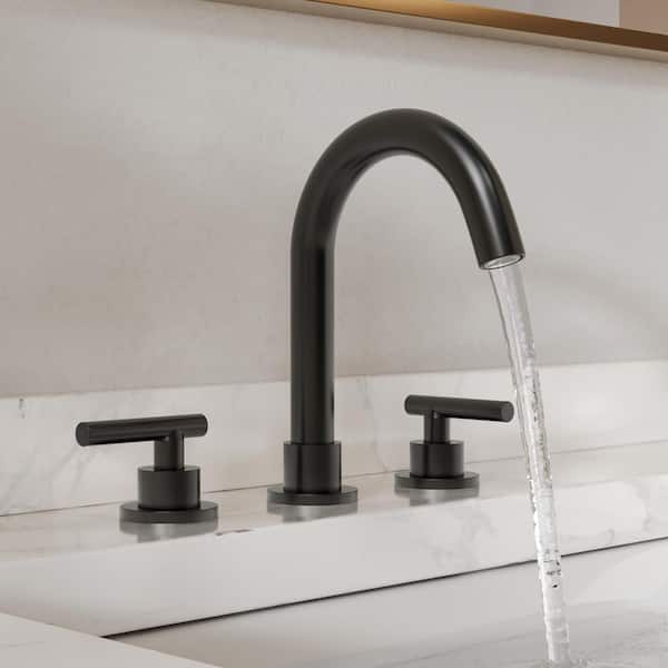 3-Hole 8 in. Widespread Double Handle Bathroom Sink Faucet High-Arc 1.2 GPM in Matte Black with Pop-Up Drain