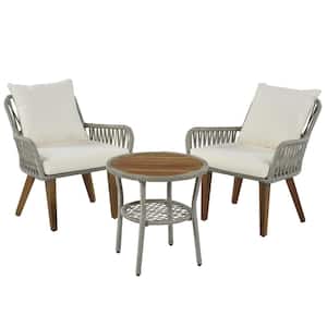 Patio 3-Piece Woven-Rope Conversation Set with Cushions