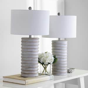 Melina 28.5 in. White Wash Rustic Table Lamp with Off-White Shade (Set of 2)