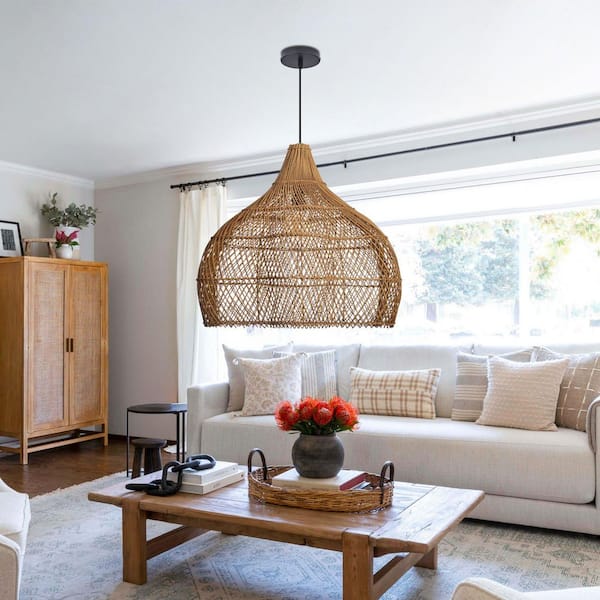 ARTURESTHOME 60-Watt 1-Light Brown Handwoven Rattan Pendant Light