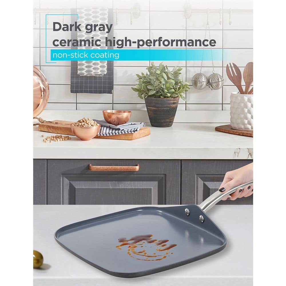 12-Piece Dark Gray Ceramic Non-Stick Aluminum Cookware Set