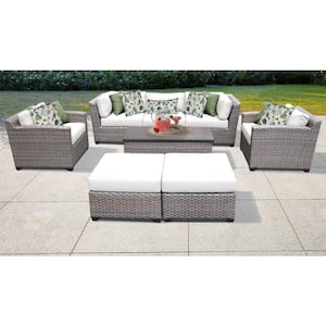 Florence 8-Piece Outdoor Wicker Sectional Seating Group with White Cushions