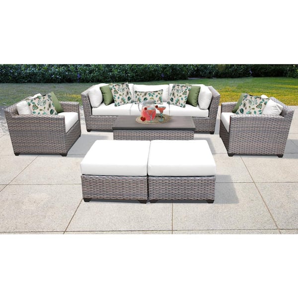 TK CLASSICS Florence 8-Piece Outdoor Wicker Sectional Seating Group with White Cushions