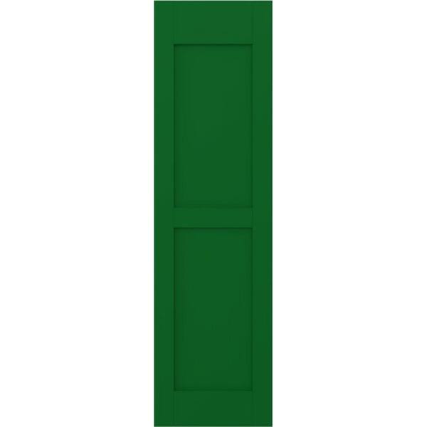 Ekena Millwork 18 in. W x 65 in. H Americraft 2-Equal Flat Panel Exterior Real Wood Shutters Pair in Viridian Green