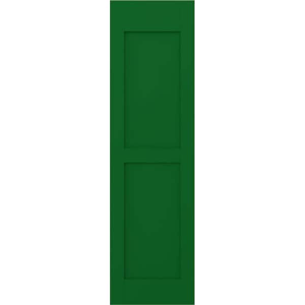 18 in. W x 79 in. H Americraft 2-Equal Flat Panel Exterior Real Wood Shutters Pair in Viridian Green