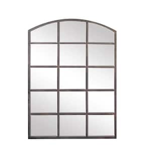 40 in. x 30 in. Window Pane Inspired Arched Framed Dark Gray Wall Mirror with Arched Top