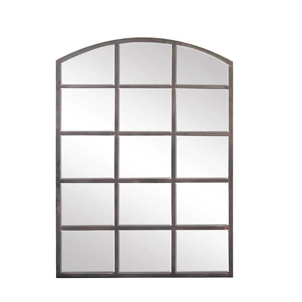 Litton Lane 40 in. x 30 in. Window Pane Inspired Arched Framed Dark Gray Wall Mirror with Arched Top