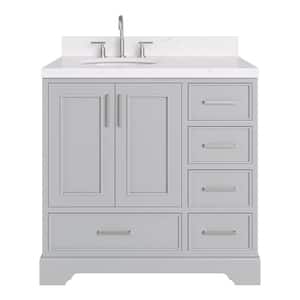 Stafford 36 in. W x 22 in. D x 36 in. H Single Sink Freestanding Bath Vanity in Grey with Carrara White Quartz Top