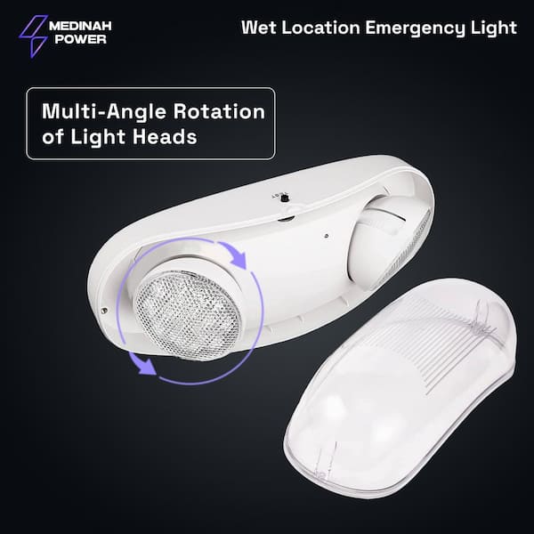 Medinah Power Integrated LED Emergency Light with 2 Round Adjustable Lamps, 90 Min Backup, Damp Rated, UL Listed, 120/277VAC, White DH-EL-RD
