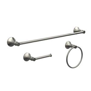 Sadira 3-Piece Bath Hardware Set with Towel Bar Towel Ring and Toilet Paper Holder in Brushed Nickel