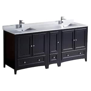 Oxford 72 in. Double Vanity in Espresso with Ceramic Vanity Top in White with White Basins and Mirror with Side Cabinet