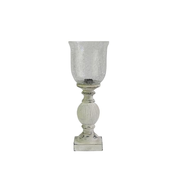 Fangio Lighting 18 in. Antique White Resin and Clear Crackle Glass Striped Font Uplight