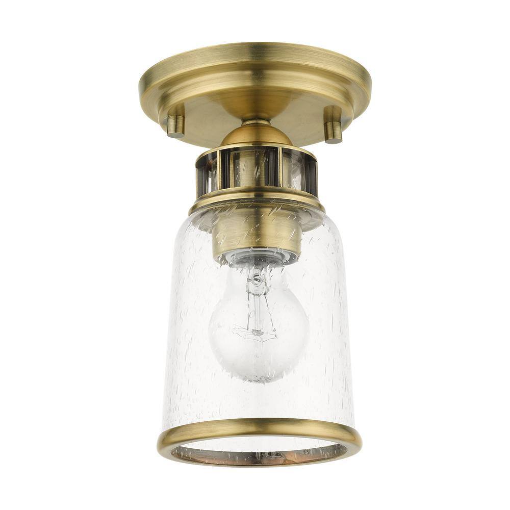 Antique Brass Seeded Glass 1-Light Flush Mount