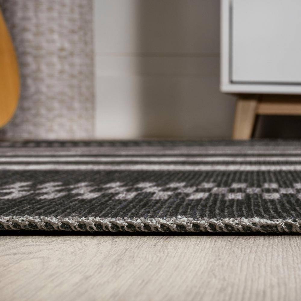 Ivory and Black Striped Synthetic Washable Area Rug