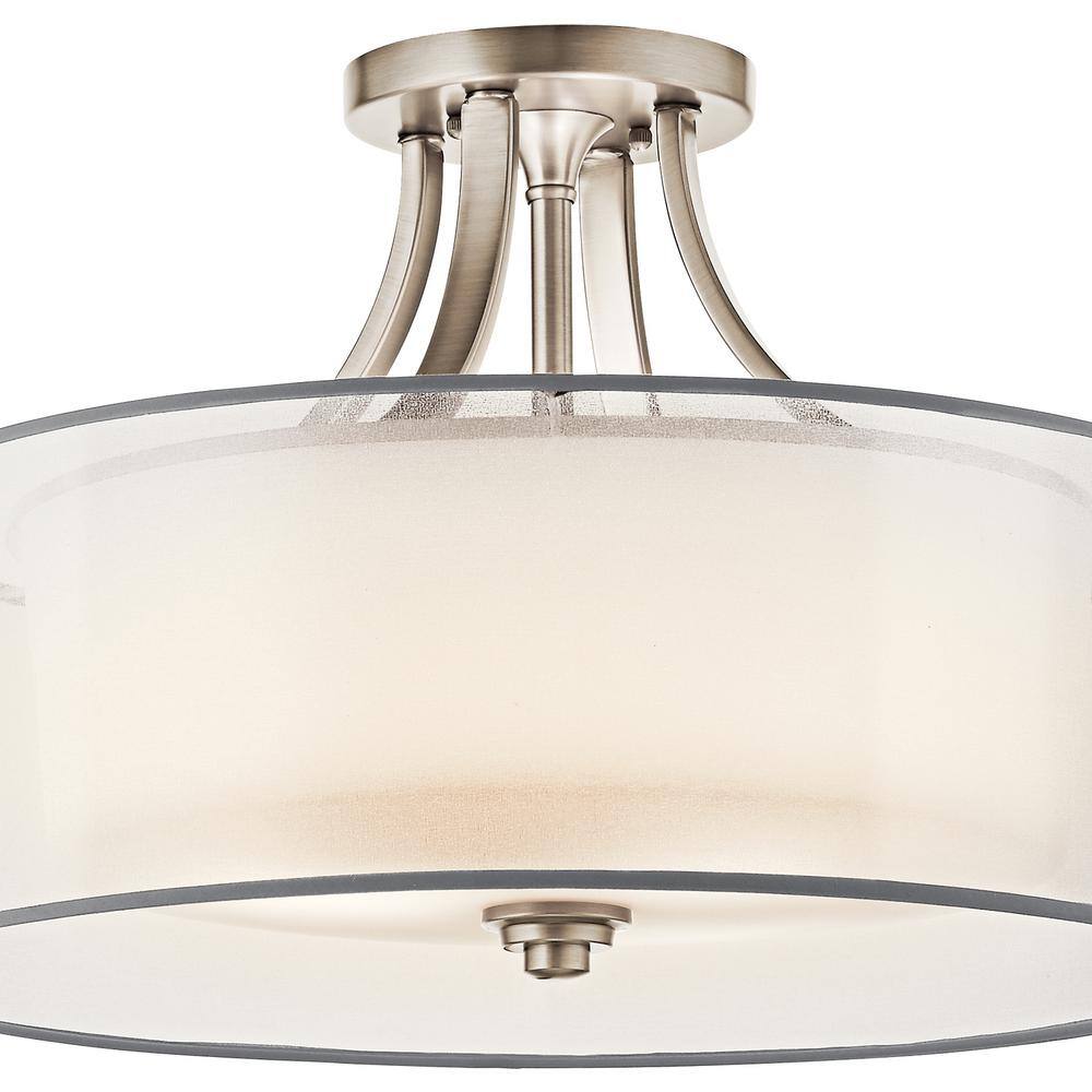 Antique Pewter 20" Drum Ceiling Light with White Glass Shade