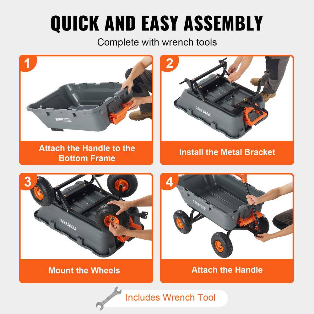 Gray Heavy Duty Poly Garden Dump Cart with Steel Frame