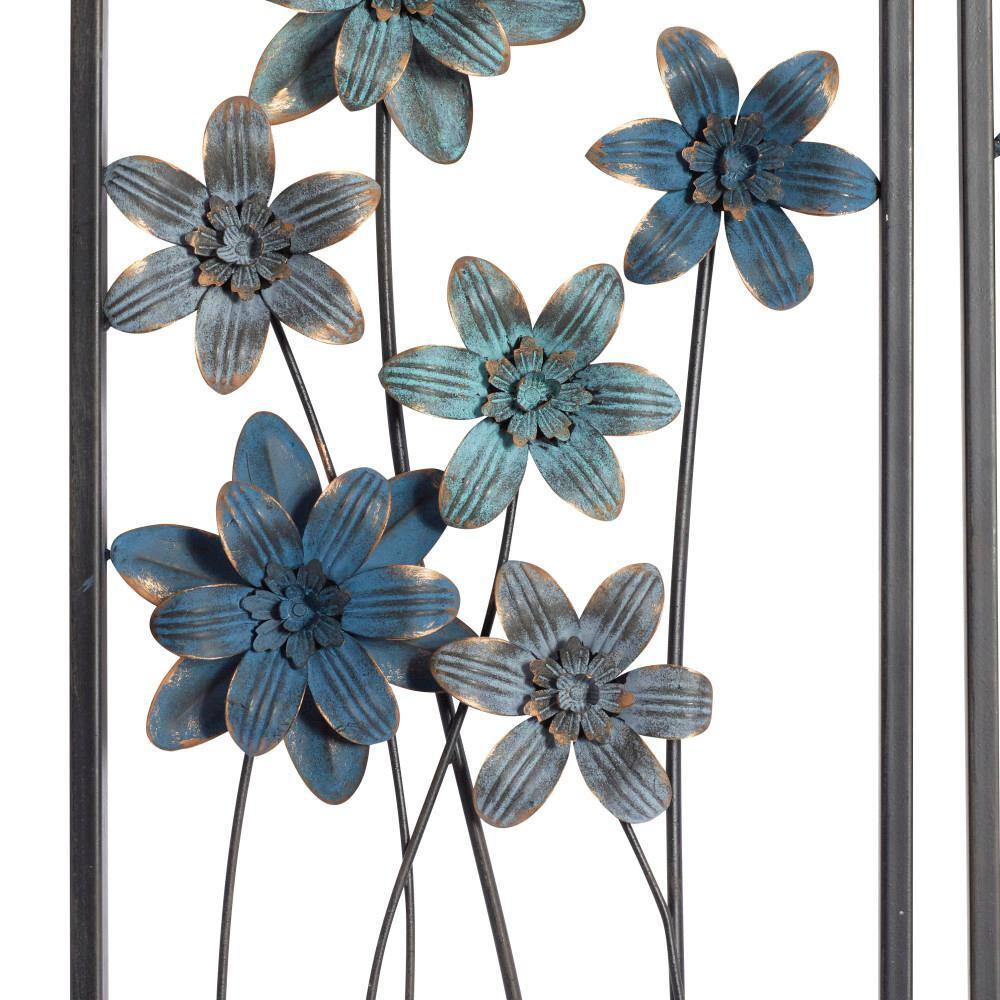 Elegant Gray and Blue Floral Metal Wall Sculptures (Set of 2)