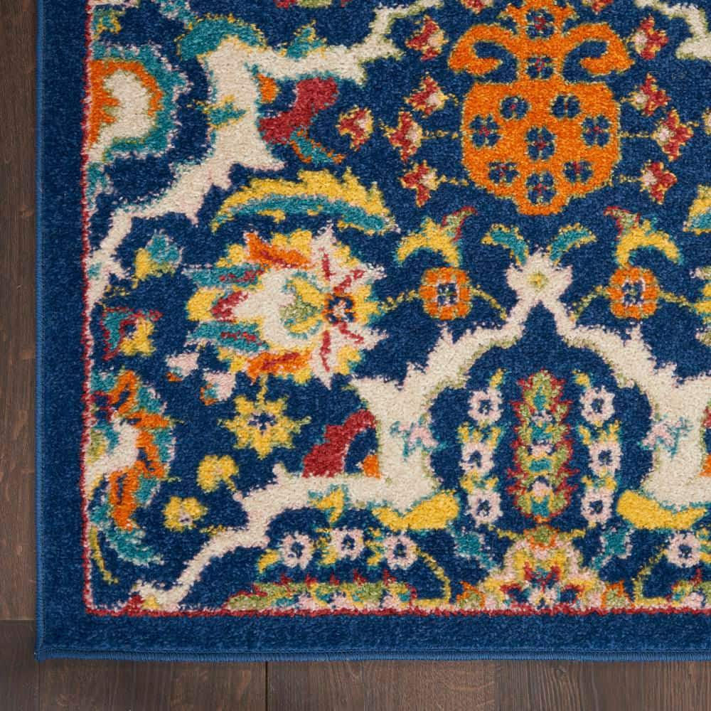 Navy Multicolor Floral Synthetic 5' x 7' Area Rug