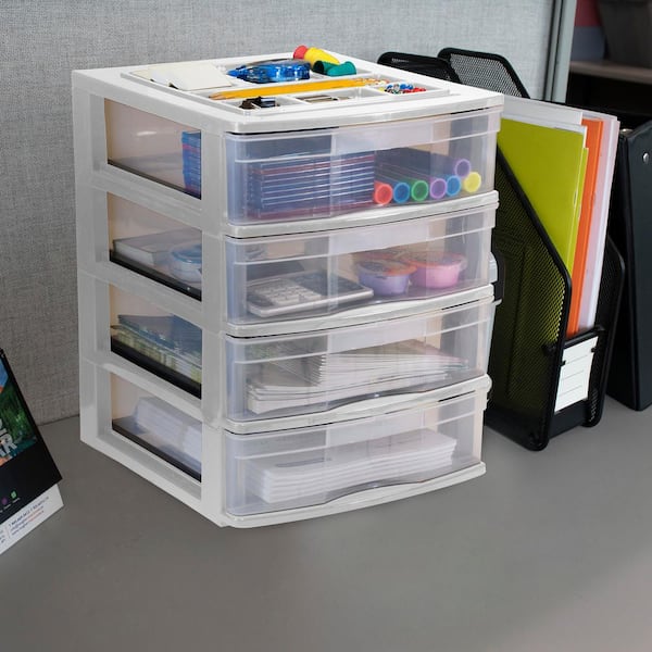 Desk Organizer with Drawers, 3 Drawer Desktop Plastic Storage