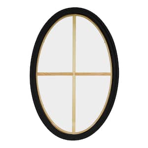 24 in. x 36 in. Oval Black 4-9/16 in. Jamb 4-Lite Grille Geometric Aluminum Clad Wood Window