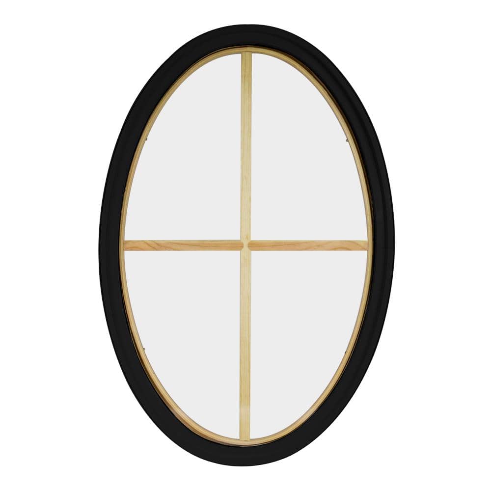 24 in. x 36 in. Oval Black 6-9/16 in. Jamb 3-1/2 in. Interior Trim 4-Lite Grille Geometric Aluminum Clad Wood Window price history on PriceWatchPro