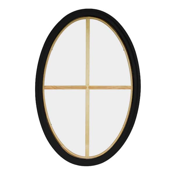 FrontLine 36 in. x 60 in. Oval Black 4-9/16 in. Jamb 3-1/2 in. Interior Trim 4-Lite Grille Geometric Aluminum Clad Wood Window
