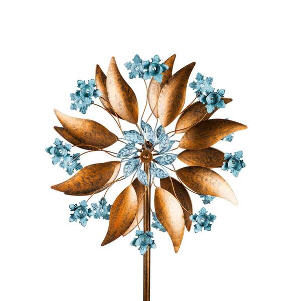 Evergreen 75 in. H Wind Spinner, Copper and Blue Patina Blossom