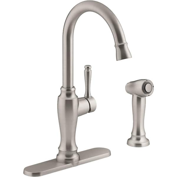 KOHLER Arsdale Single-Handle Standard Kitchen Faucet with Swing Spout and Sidespray in Vibrant Stainless