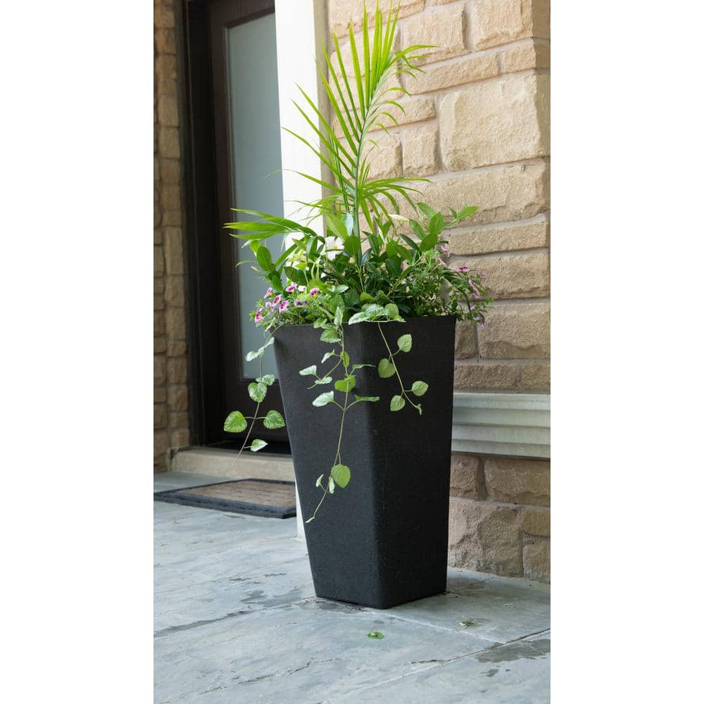Acerra 30" Black Stone and Resin Tall Planters (Set of 2)