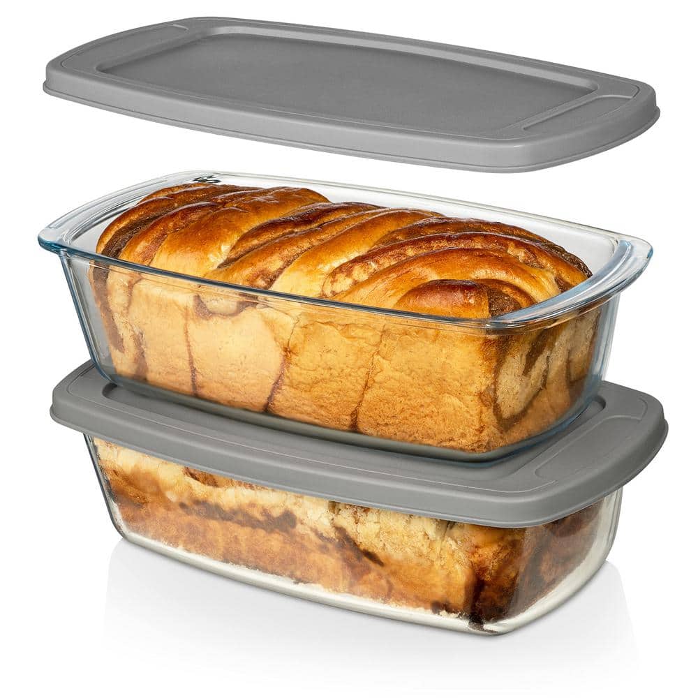 7.6 Cups Glass Loaf Pan Lids (Set of 2) BPA Airtight Lids Grip Handle Easy 