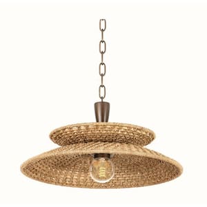 Landry 20 in. 1-Light Bronze Leaf Finish Pendant Light with Natural Abaca Shade