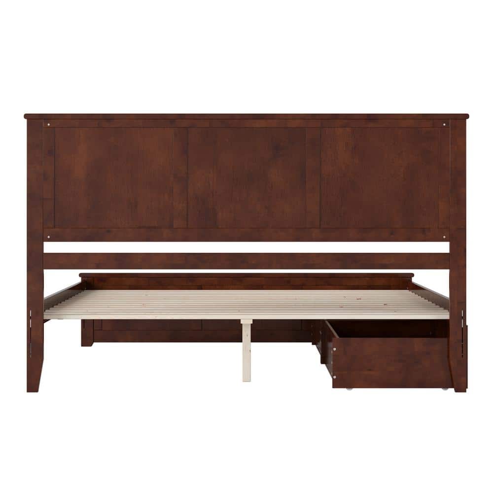 Walnut King Wood Platform Bed with Storage Drawers and Headboard