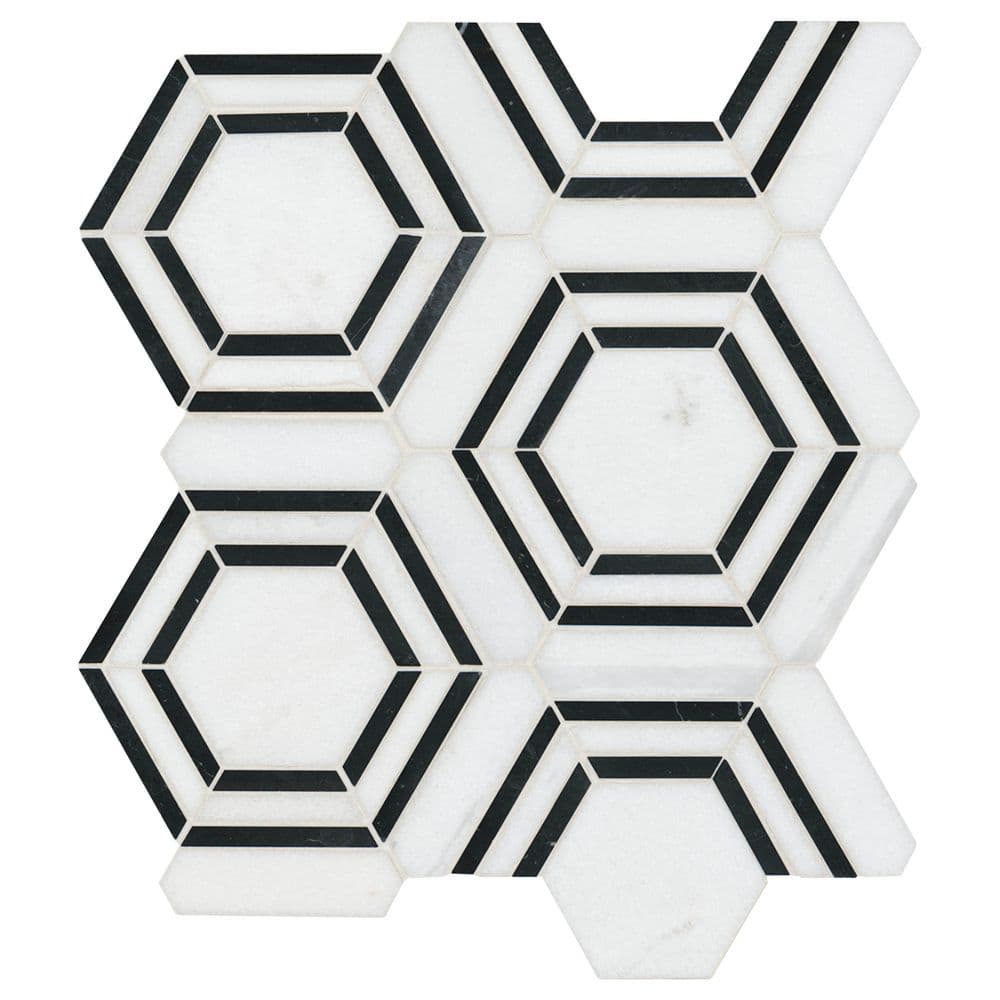 Bianco Hexagon Polished Marble Mosaic Tile Sheet