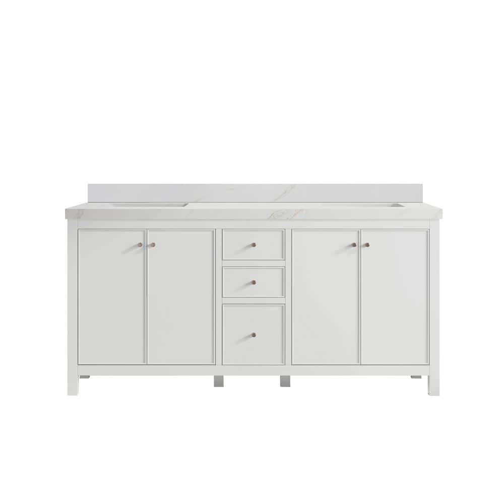 Chicago 72 in. Double Sink Freestanding White Bath Vanity with Calacatta Sienna Qt. Top Unassembled price history on PriceWatchPro