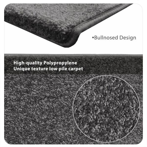 Dark Grey 9.5 in. x 30 in. x 1.2 in. Polypropylene Bullnose Tape Free Non Slip Carpet Stair Treads Covers Set of 14