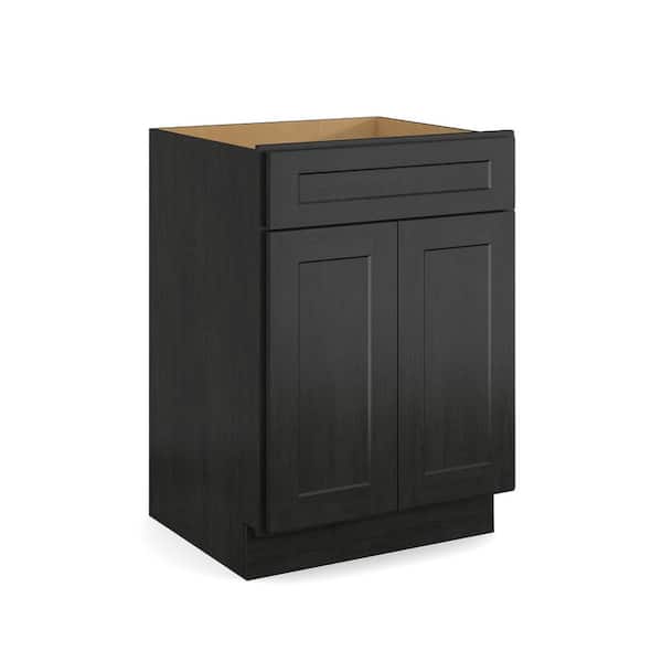 Hausvita 24 in. W x 21 in. D x 34.5 in. H Plywood Ready to Assemble Floor Vanity Sink Base Kitchen Cabinet in Shaker Charcoal