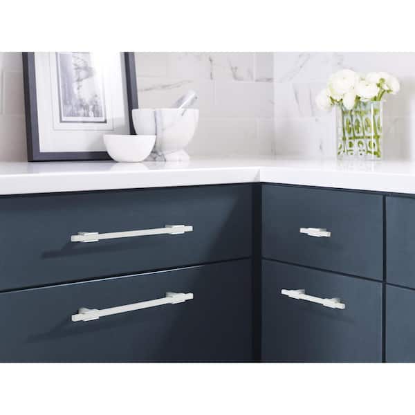 Urbanite 7-9/16 in. (192mm) Modern Polished Chrome/White Bar Cabinet Pull