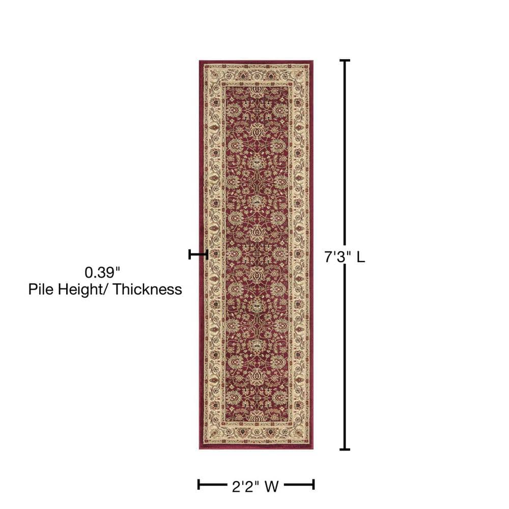 Red Traditional Synthetic Runner Rug - 2'2" x 7'3"