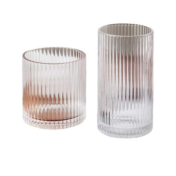 10 oz. and 12 oz. Clear Ribbed Highball Glasses Set of 8, Tumbler Cups for Cocktails and Entertaining, Dishwasher Safe