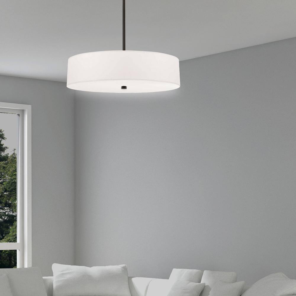Matte Black and White Drum Pendant Light with Glass Shade