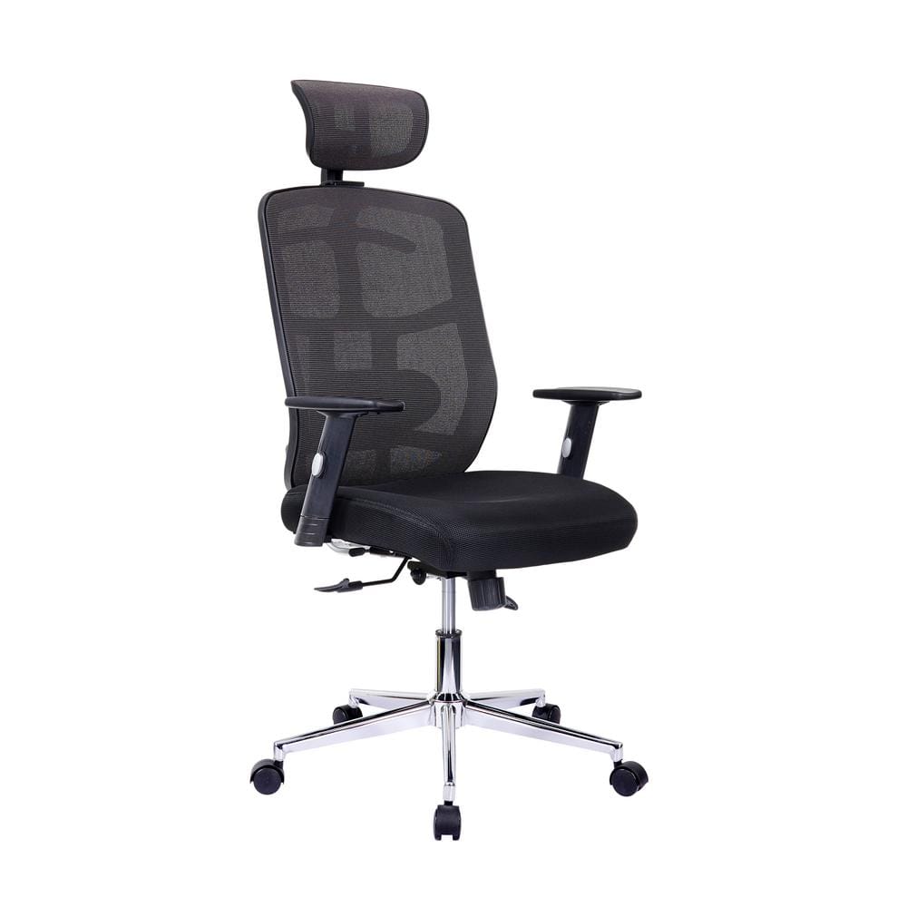 Executive High-Back Black Mesh Swivel Office Chair with Metal Base
