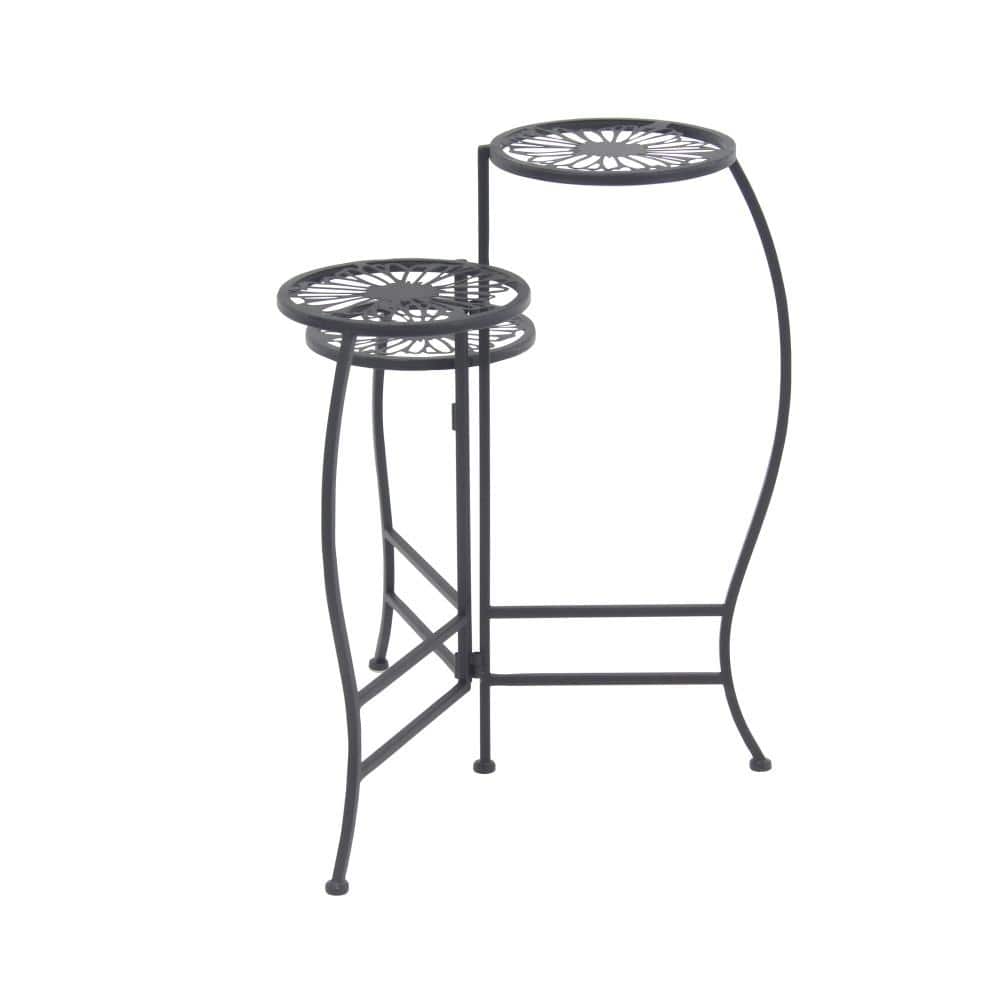 24" Black Metal 3-Tier Round Plant Stand