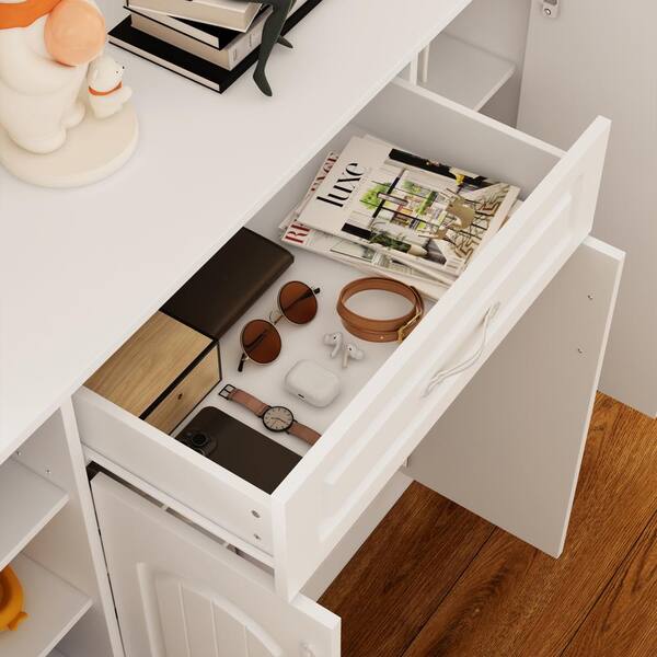 FUFU&GAGA White 35.4 in. Height Wooden Elegant Storage Cabinet 